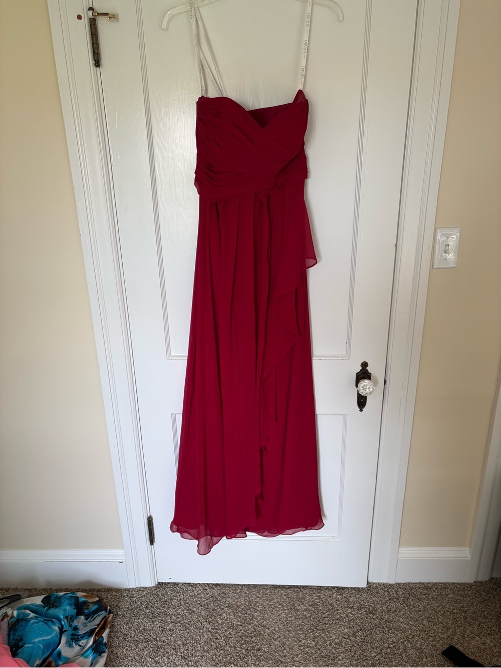 David's Bridal Fuchsia Strapless Chiffon Maxi Gown